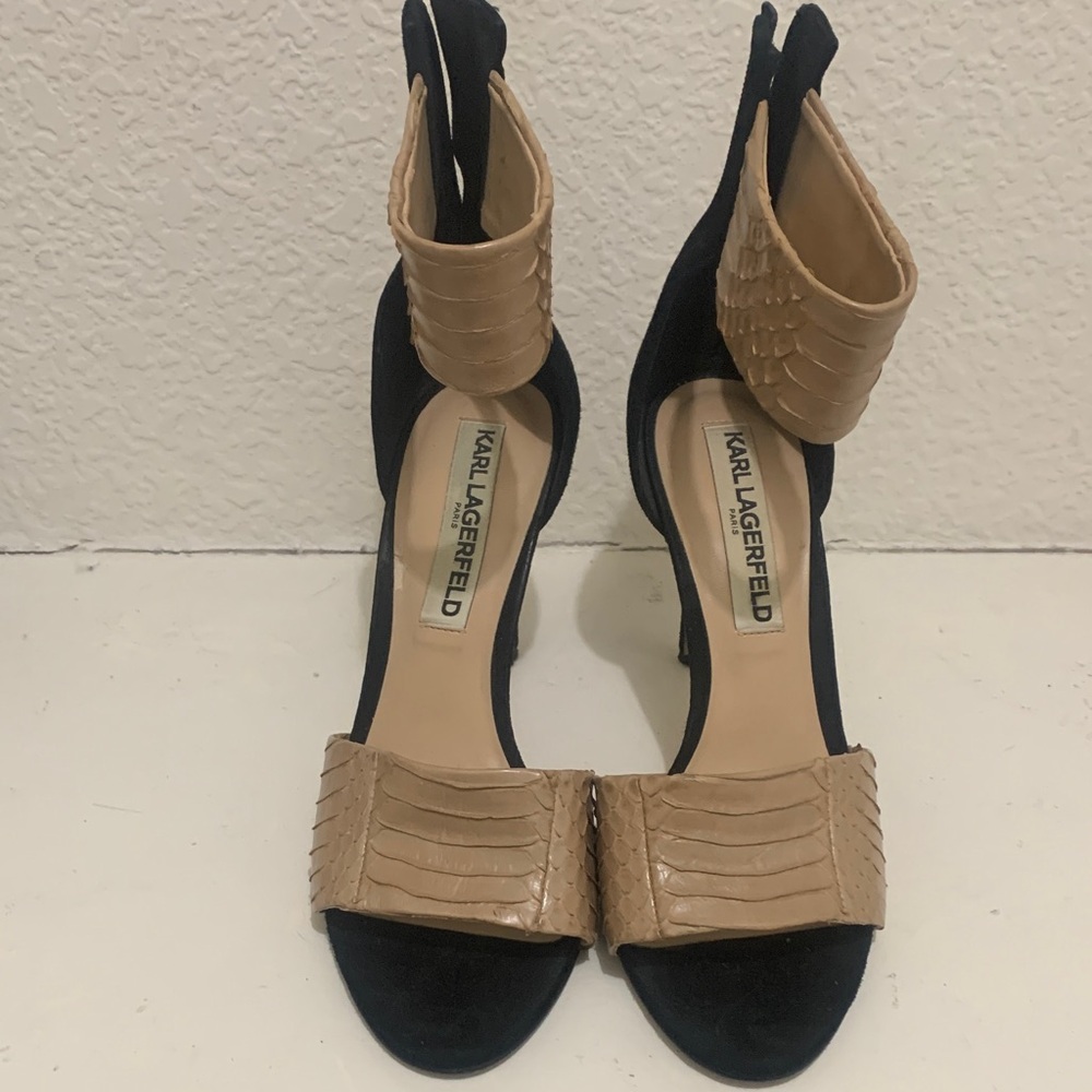 Karl Lagerfeld Black and Beige Heels